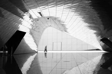 Efecto de obra con reflejo en blanco y negro